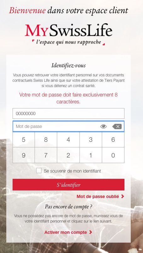 MySwissLife dumb password rule screenshot